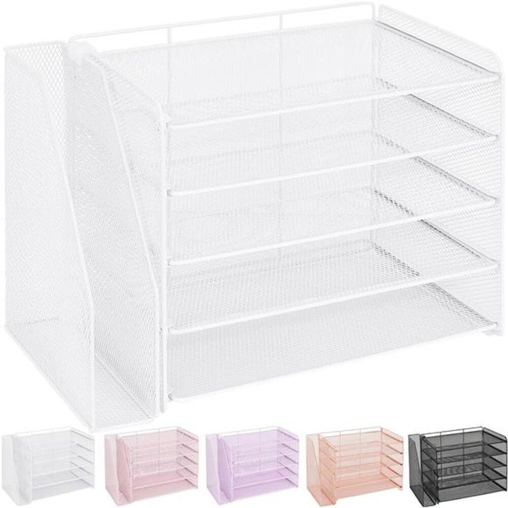 Desk Organizer 5 Tier Paper File Holder Magazine Rack Desktop Office Storage Whi
